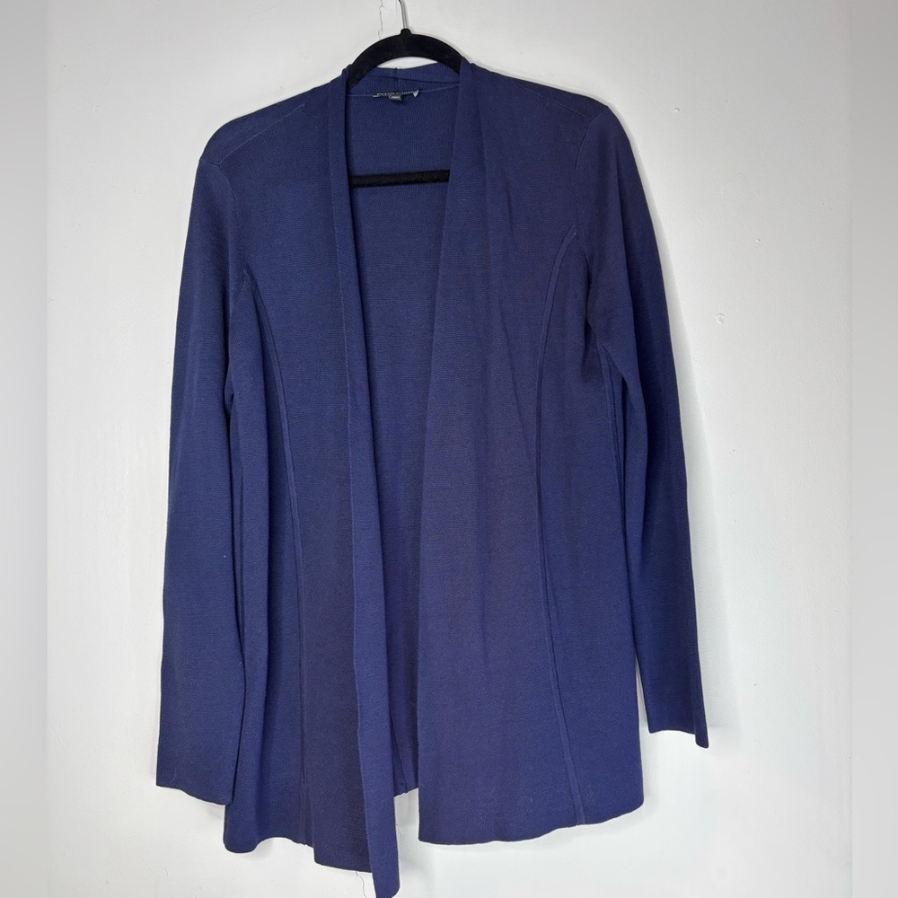 Eileen Fisher Open Front silk blend cardigan navy blue sweater Small/petite